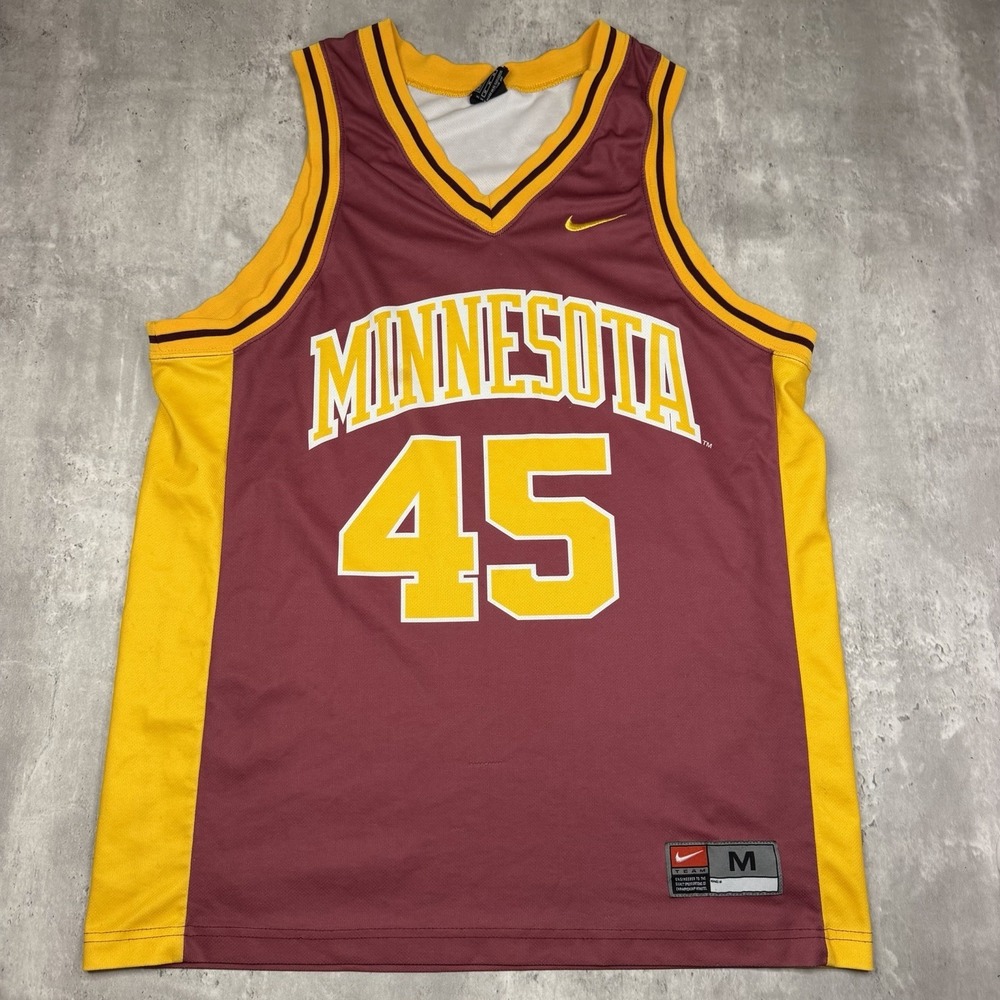 Nike Minnesota Golden Gophers NCAA Basketball Jersey 45 Maroon Gold Mens Medium